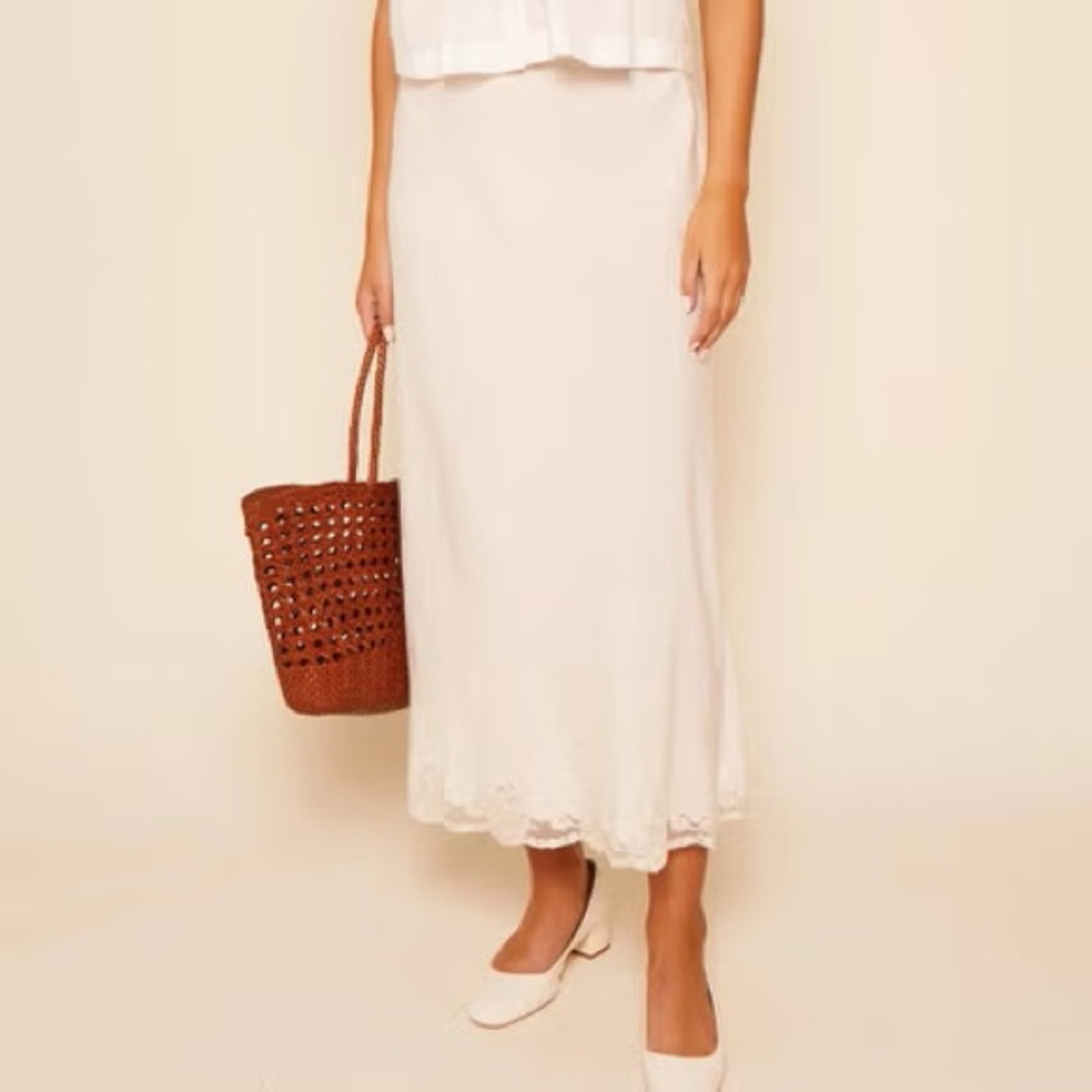 NWOT Rixo White Linen Lace Trim Skirt